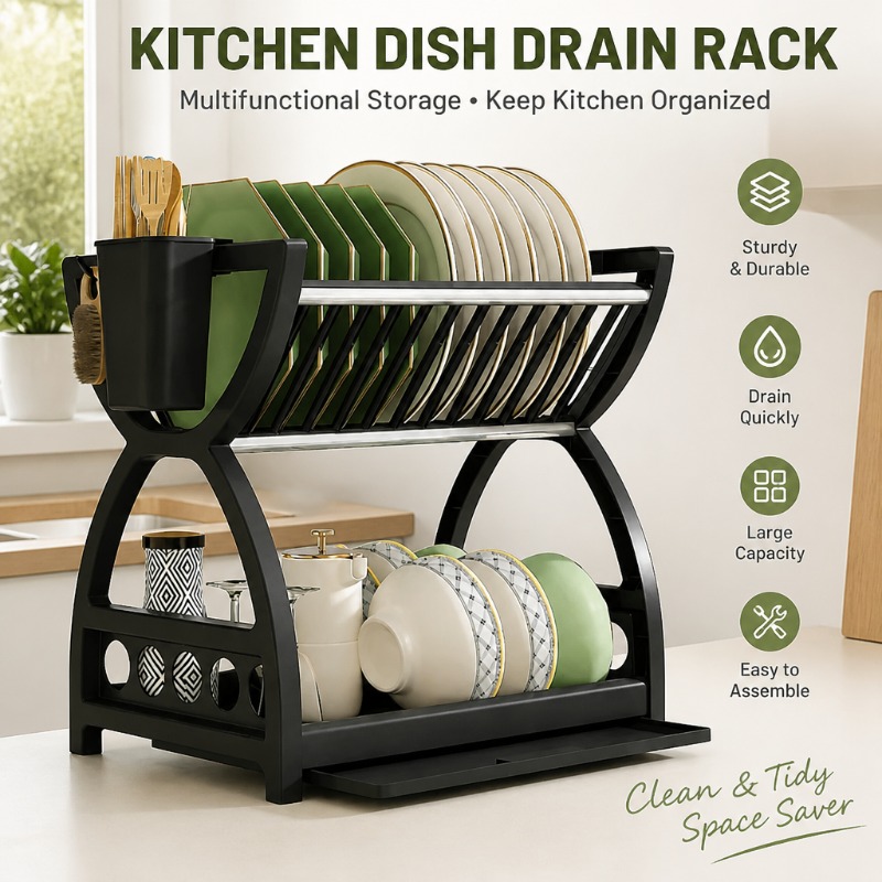 Meal Prep Organizer - رف تجفيف أطباق من طبقتين لتنظيم