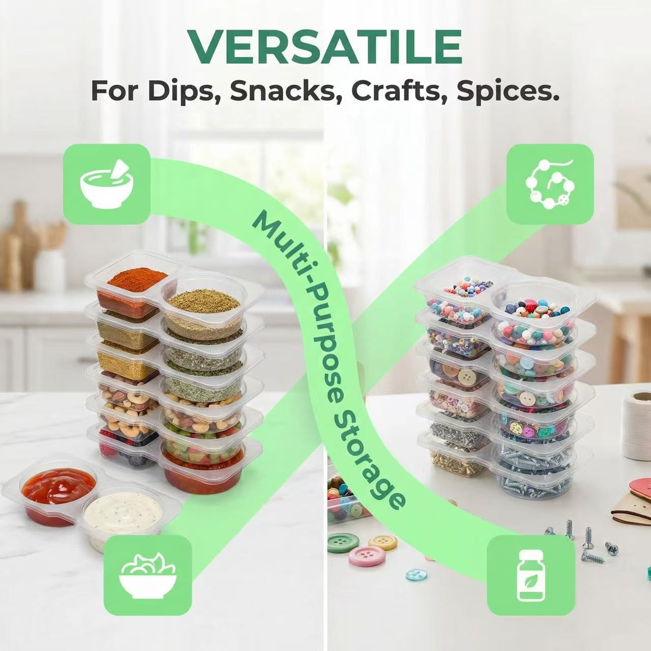 حاويات صلصات ذات قسمين مع أغطي - مراجعة Sauce Dipping Cup وسعره